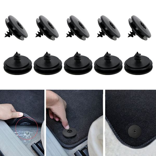 Auton lattiamaton kiinnitysklipsit - 10 kpl pakkaus - Auton liukuestemattojen kiinnittämiseen - Auton maton kiinnityssoljet - Musta - Muovi - Universaali - 3,55 * 2 cm -