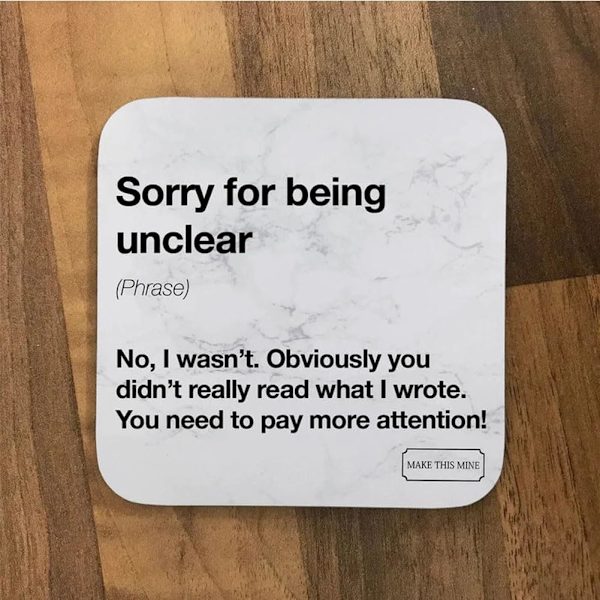Sjove kontor email definitioner coasters, arbejds email ordsprog coasters, sæt med 6 skridsikre firkantede drikke coasters, inspirerende gaver til kontorarbejdere, mænd, kvinder