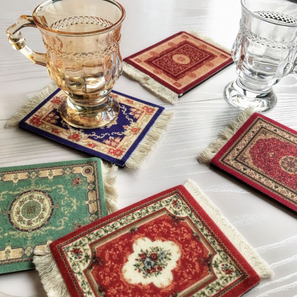 5 stk persiske mini vevde teppematte musematte retro stil teppemønster (tilfeldig)