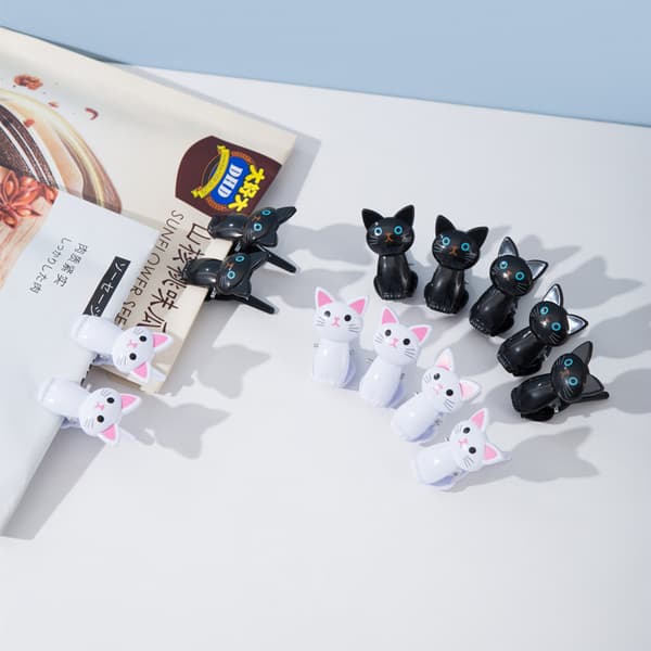 8 stk. matposeklips i plast med kattedesign, klips til snacksposer, C