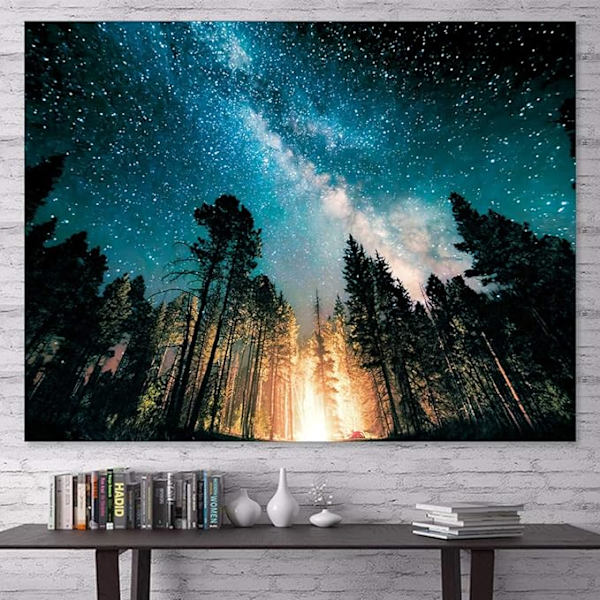 Galaxy Tapestry Väggbonad Skog Stjärnhimmel Trä Tapestry Stjärnhimmel Natt Himmel Tapestry Natur Väggbonad Landskap Tapestry 150x130cm blå