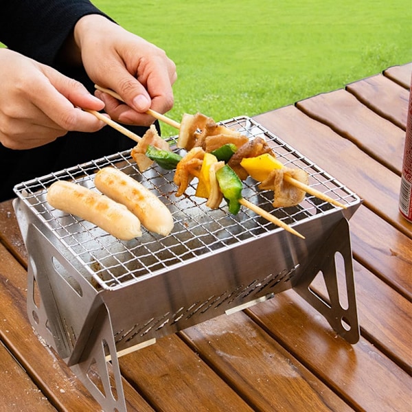 Mini bærbar kulgrill, lille rustfrit stål camping grill