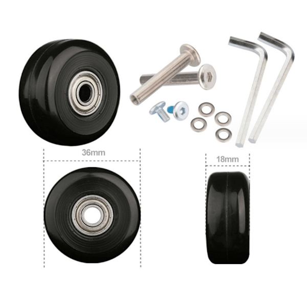 2 stk. kuffert hjul, egnet til 36 x 18 mm kuffert rep kit, bagagehjul stum til at rotere gummi vedligeholdelseshjul hjul tasker hjul