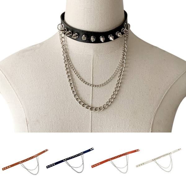 Punk Goth Metal Spike Studded Link Læder Halskæde Choker Halskæde