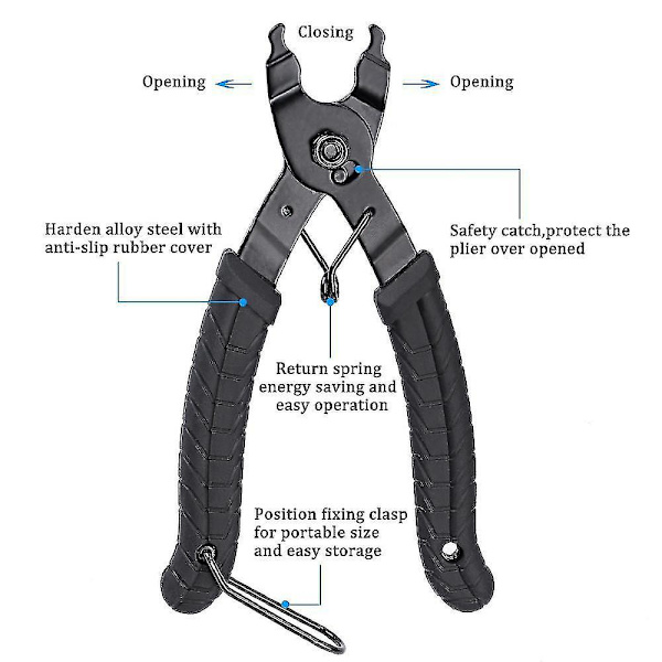 Bike Link Plier+kædebryder Splitter Tool+kædekontrol, Kæde Missing Link Opener Closer Plier Kædeskærer Connector Slidindikator Værktøj