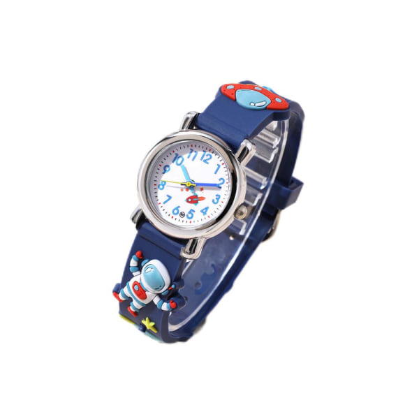 Blå silikon, stilig unisex-klokke med reim, klokke med astronautmønster