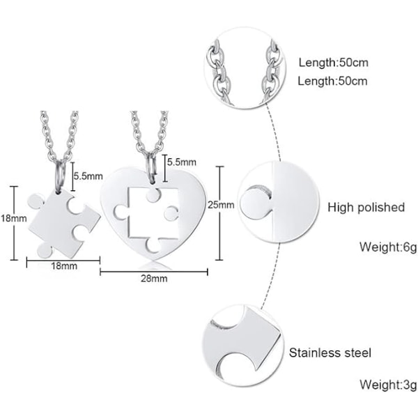 2 stk. rustfritt stål par kjærlighet puslespill anheng halskjede