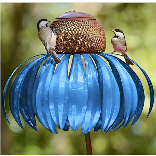 Fuglefoder, rød solhat stående fuglefoder metal blomsterpæle G