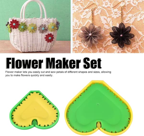 Blomstermakersett, 4 stk. Blomstermakerplater Hjerteformet Stoffblomst M