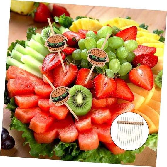 100 stk. Burgerformede frugtpinde Appetizer Tandstikker Garnér Spid