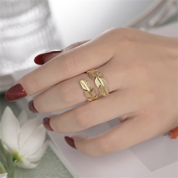 2 stk. Moderigtig fjer ring, rustfrit stål ring