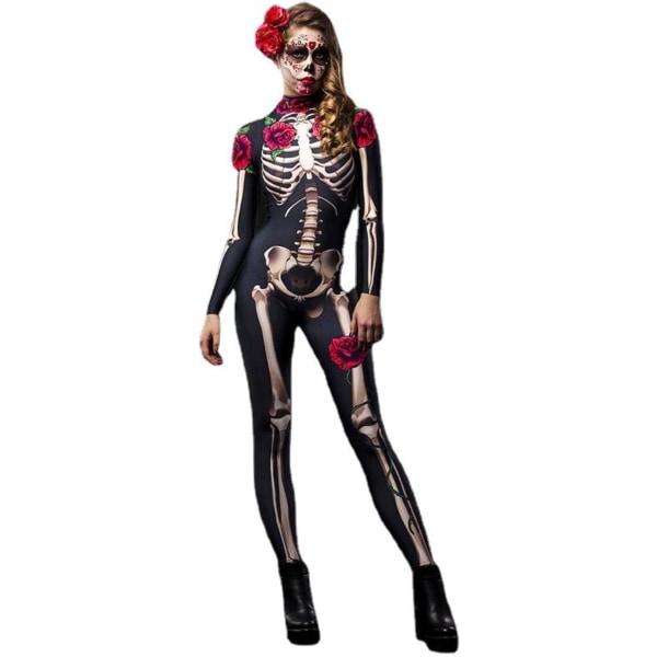 Rose Skeleton Voksen Skræmmende Kostume Halloween Kjole Cosplay Sexet Jumpsui
