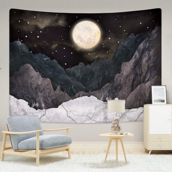 Mountain Tapestry Moon and Stars Starry Night Sky Tapestry Nature Land