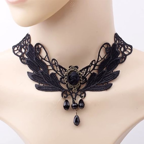 Halsband - Gothic Black Lace Halsband Women Girl Boho Crystal Tofs S