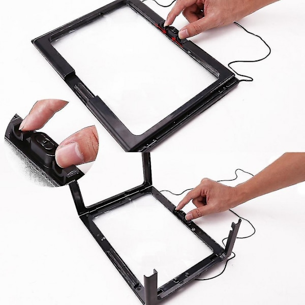 Suuri A4-kokoinen handsfree-suurennuslasi 4 LED-suurennuslasilla ja kaulakorulla