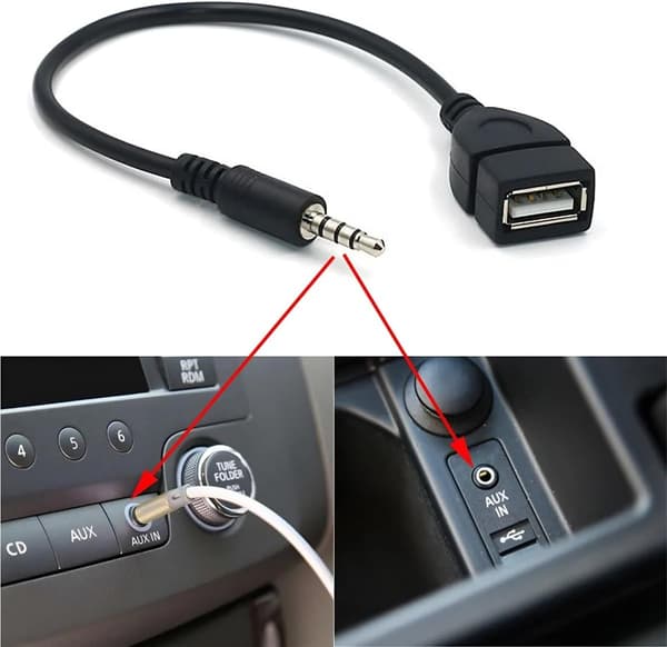 2 stk. USB-stik til opladningskabel, billaderadapterkabel, 3,5 mm han til USB