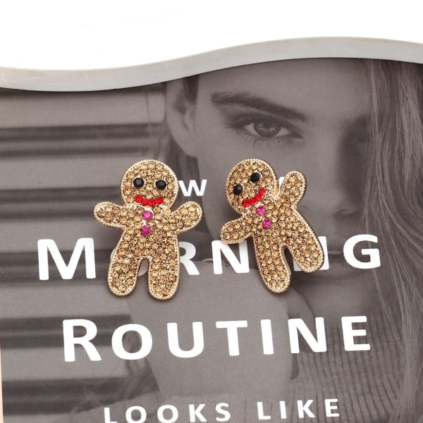 Gingerbread Man Rhinestone Sparkling Stud Earrings Women Girls Jewelry