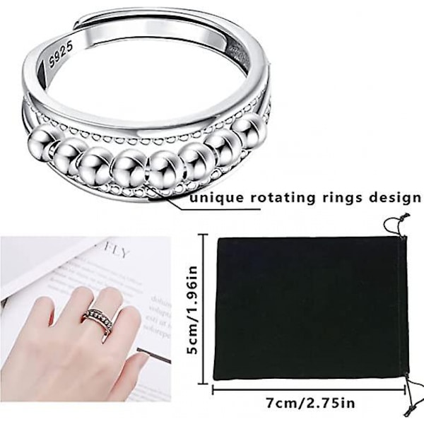Angstring til kvinder, sølv fidget ring til angst ringbånd justerbar