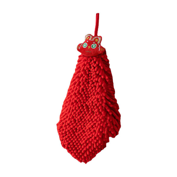 Chenille hand towel, cute kitchen bathroom absorbent handkerchief, red