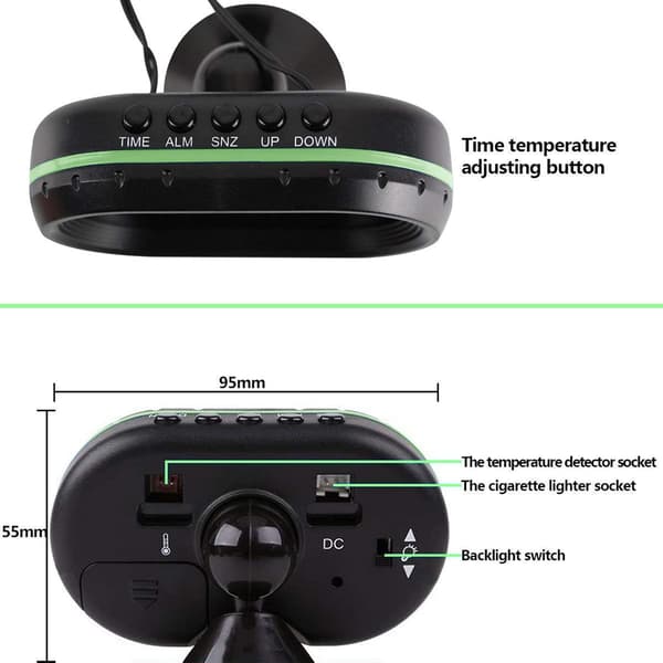 Bil 9V LCD Lysende Klokke, Bil Termometer Digital Klokke Auto Kjøretøy