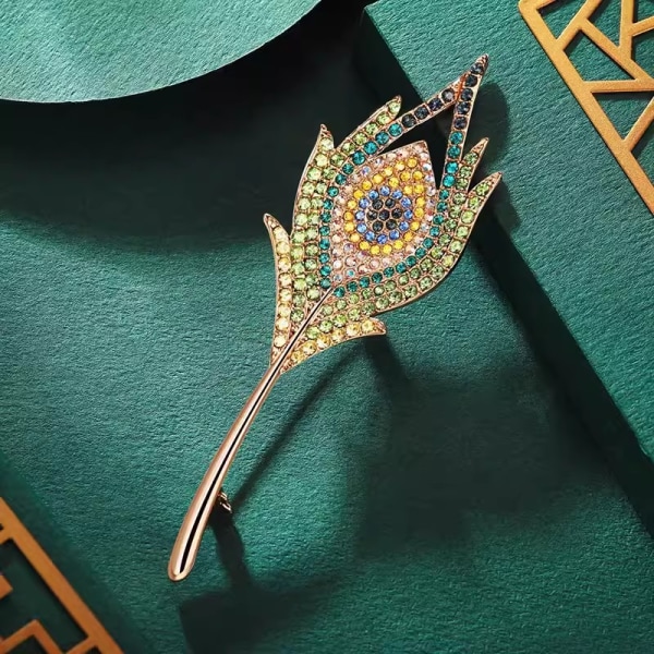 2 stk. Dame Brosje Vintage Påfuglfjær Brosje Pins Simulert Krystall