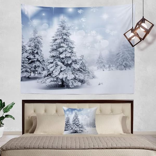 Julgobeläng, julsnöflingor silvergrå mönster väggbonad