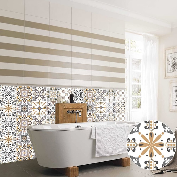 10 stk. Selvklebende Veggflisklistremerker Vanntett PVC Mosaikkflisklistremerker Hjemmeinnredning Marokko Enkel Stil Flisklistremerker, DIY Veggklistremerker (20x20cm)