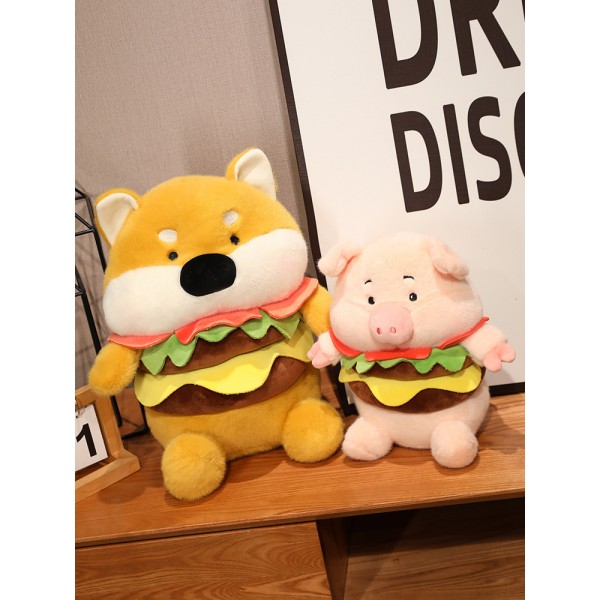 1 set med söt hamburgare hund plyschleksak, hamburgare gris docka, hem