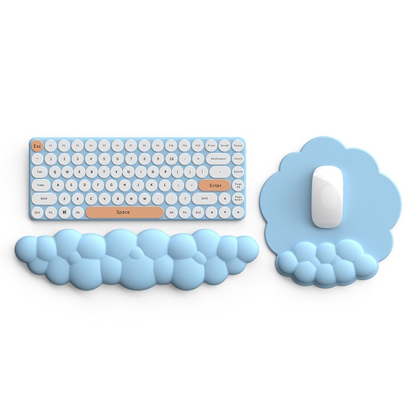Blåt tastatur memory foam håndledsstøtte, tastatur sky håndledsstøtte, tastaturpude med håndledsstøtte 2-delt sæt