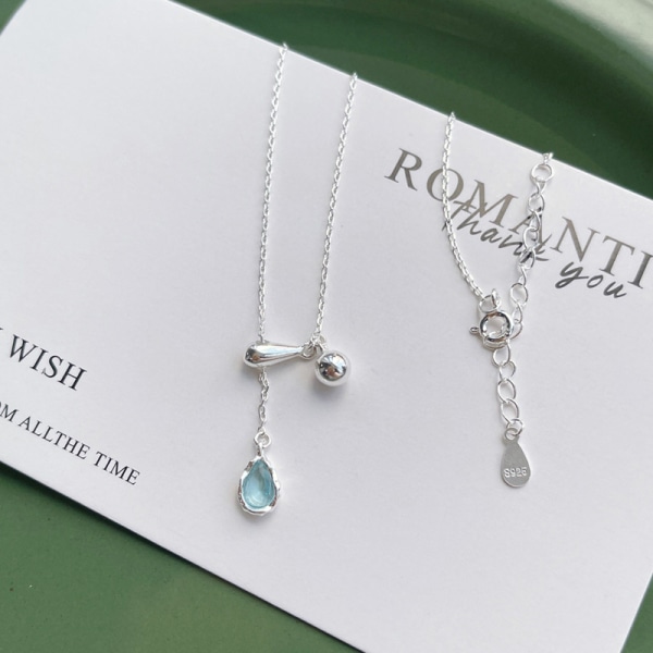 Blå Dropp Halsband, S925 Sterling Silver Justerbart Halsband, Multi