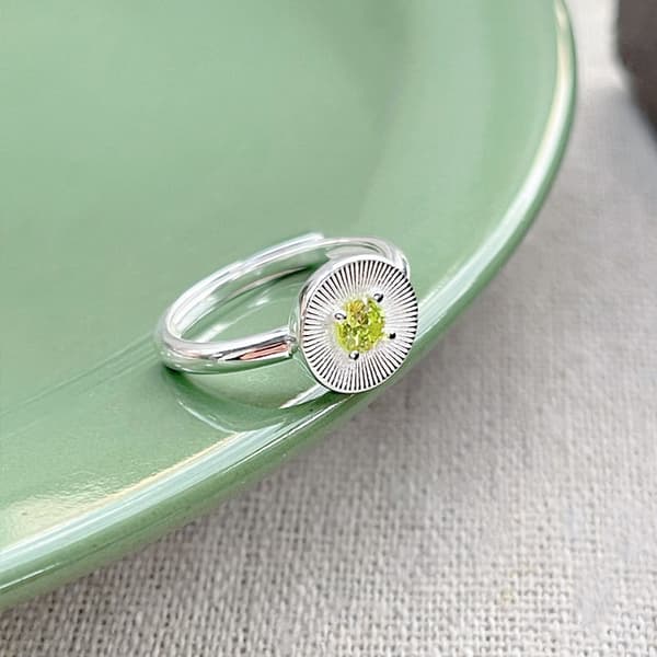 Grøn zirkonia ring, S925 sterling sølv rund stribe åben ring