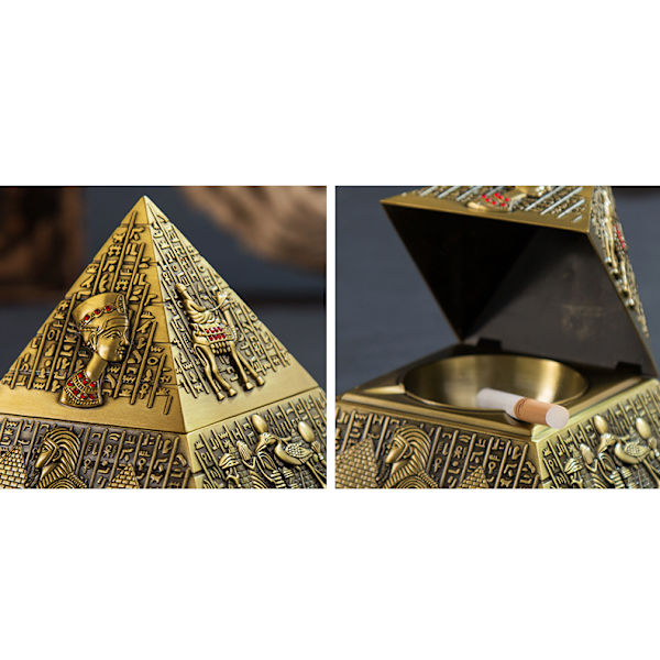 Vintage egyptisk stil metallpyramid askkopp (silver) med väderbeständigt lock
