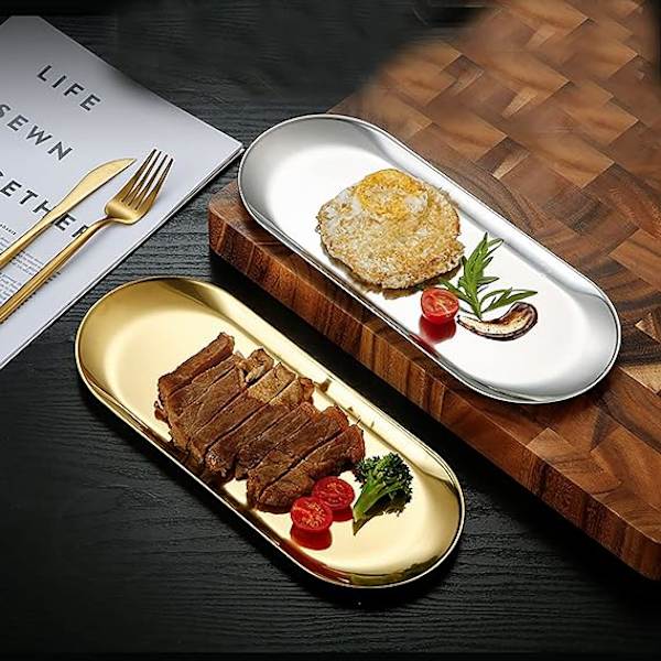Guld Smykkebakke Oval Rustfrit Stål Serveringsbakker Håndklæde Opbevaringsbakke