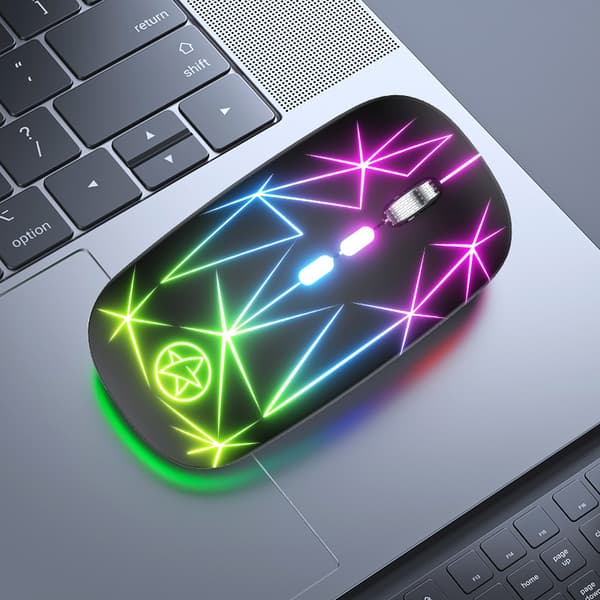 Trådlös Bluetooth-mus, laddningsbar LED-dubbelläge, Bluetooth 5.1+2.