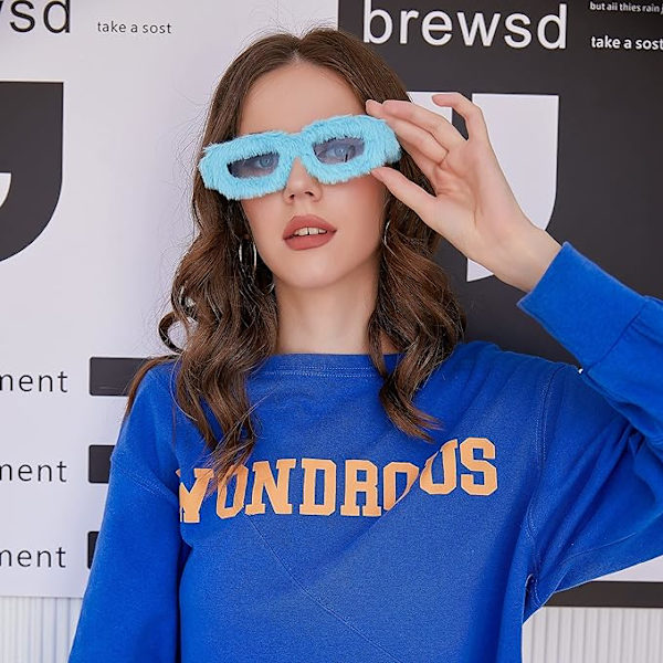 Kvinnor Plysch Fuzzy Små Rektangulära Solglasögon Punk Mjuka Sammet Nyanser L
