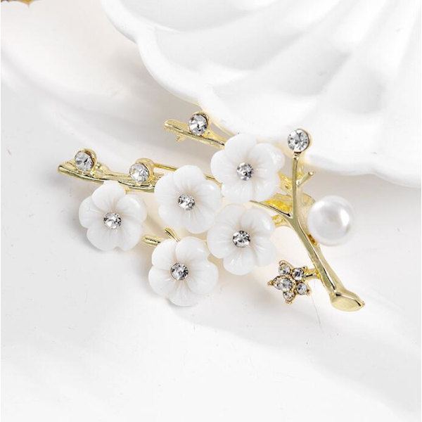 Skal och pärlblomma broscher för kvinnor elegant mode pin röd kristall brosch
