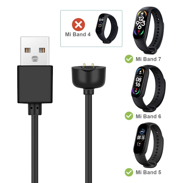 2st USB laddningskabel kompatibel med Xiaomi Mi Band 5/6/7 Smart Armband, Ersättnings USB laddaradapter Laddningssladd med fästande buntband