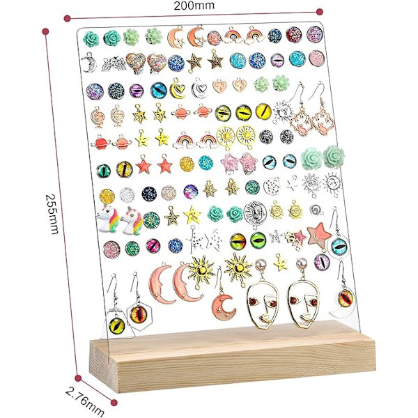 2 stk. 120 huller akryl øreringeholdere til piger klare øreringe arrangør display pegboards med træbaser ørestikker display