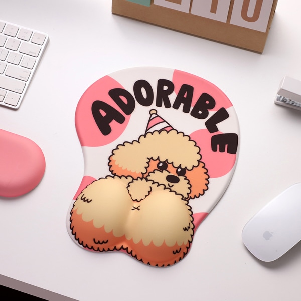 Animal mouse pad with wrist support non-slip ergonomic gel 3d pet butt