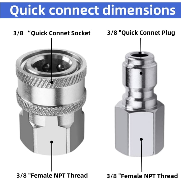 2 set NPT 3/8 tum rostfritt stål hane och hona högtryckstvätt snabb