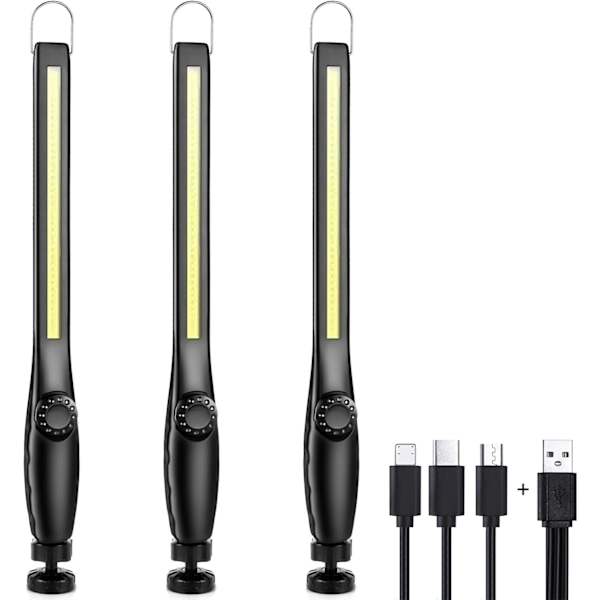 LED Arbetslampa Mekanikerlampa Verkstad Byggarbetsplats Uppladdningsbar Magnetisk Garagelampa Kraftfull Uppladdningsbar Bärbar Magnetisk LED Arbetslampa [3 P