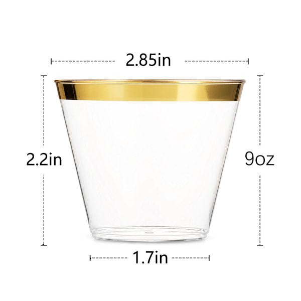 25 Pack - 9 Oz Plast Cocktail Glas, Rammede Plastic Cups Klar Cup