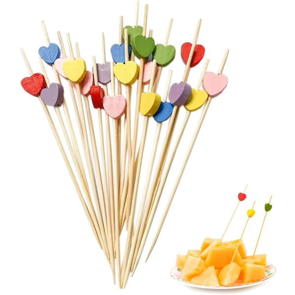 100 st Heart Cocktail Picks Cocktail Sticks Natural Bamboo Cocktail P