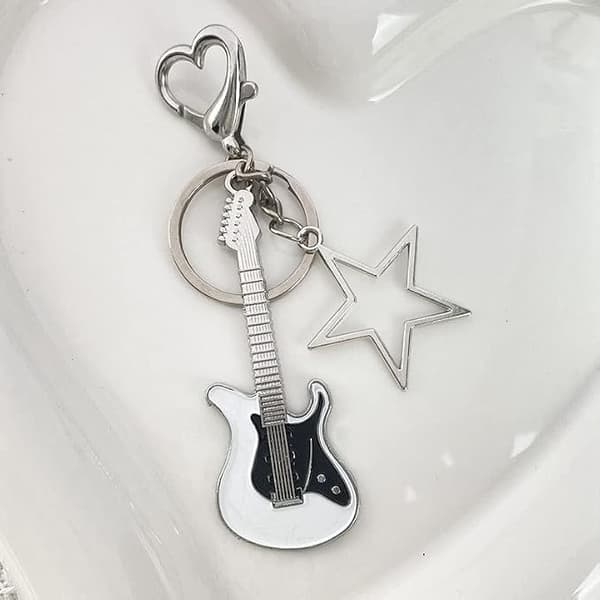2 st Punk Musik Bas Elgitarr Nyckelring, Gitarr Kärlek Hjärta Stjärna