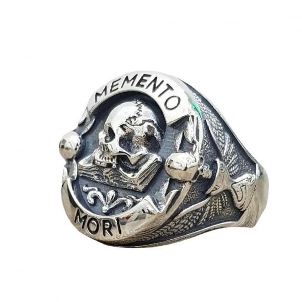Memento Mori Skull Sterling Silver Ring, størrelse 10