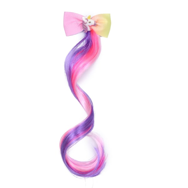 6 färgade Unicorn rosett hårklämmor med färgglada hårförlängningar Glitter B