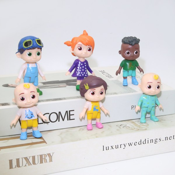 Super baby jojo barnkalas tårta dekoration instick dessert bord animation figur bakning bil prydnader, 6 stycken
