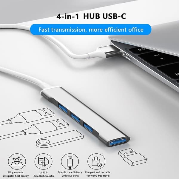 Mini bærbar 4 i 1 adapter, USB 3.0, hub splitter station til bærbar computer