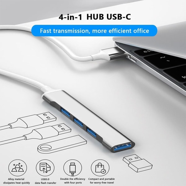 Mini kannettava 4-in-1-sovitin, USB 3.0, Hub Splitter -asema kannettavalle tietokoneelle