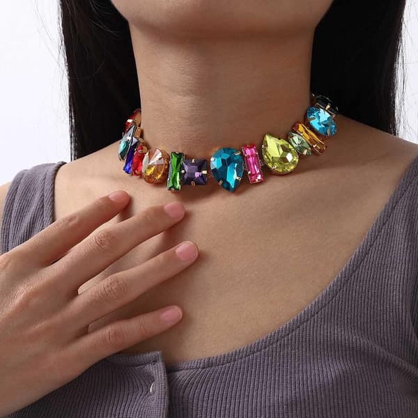 Rhinestone Choker -kimalteleva kristalliriipus - Statement Prom -kaulakoru